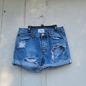 One Teaspoon distressed denim cutoff button fly shorts wmns sz 25 relaxed fit